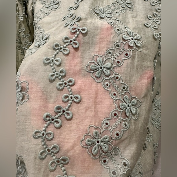 POL Sage Green Crochet & Embroidered Eyelet Pearls Button-Down Shirt - Picture 6 of 9